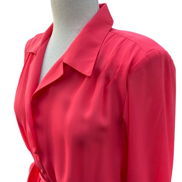 Vintage 80s Willi Petites Pink Button-Up Belted Dress Size 12 Polyester Lined - Picture 13 of 16